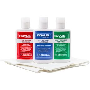 NOVUS-PK1-2 | Plastic Clean & Shine #1, Fine Scratch Remover #2, Heavy Scratch Remover #3 and Polish Mates Pack | 2 Ounce Bottles