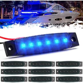 PSEQT LED Boat Navigation Lights Marine Interior Courtesy Light Strip Deck Transom Cockpit Lighting 3.8'' 6 LED 12V Waterproof Lamp w/Smoked Lens for Fishing Pontoon Kayak Yacht Sailboat (Blue 10Pcs)
