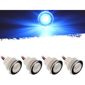 Partsam 4Pcs 1-1/4" Livewell Blue Outdoor Path Garden Yard Stair LED Deck Step Lights Clear Lens, Mini Round Led Boat Lights 12V Interior Exterior Under Water IP68