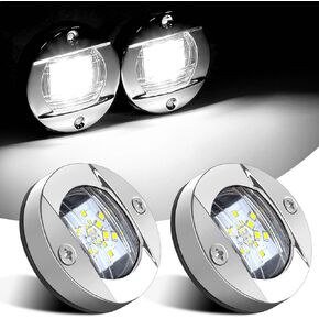Kawell 2pcs Waterproof Boat Transom Light Underwater Yacht Light Round Boat LED Lights Interior Yacht Deck light Stainless Steel Yacht LED Pontoon Light Boat Navigation Light