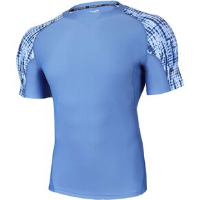 HUGE SPORTS Men's Rash Guard Short Sleeves UPF 50+ UV Sun Protection Quick Drying Splice Compression Swim Shirts