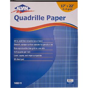 ALVIN Quadrille Paper Pad 50 Sheets of 11" x 17" Model 1432-6 Drafting and Graph Paper Suitable for Pencil and Ink Printer Compatible 4" x 4" Grid - 50 Sheet Pad 11" x 17"
