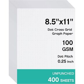 Sabary 400 Sheets Dot Cross Grid Graph Paper 8.5 x 11 Inches Letter Size Grid Paper Unpunched Refills Graph Paper Large Grid for Planning Bullet Journaling Thick Paper Smooth, White (Trendy Style)