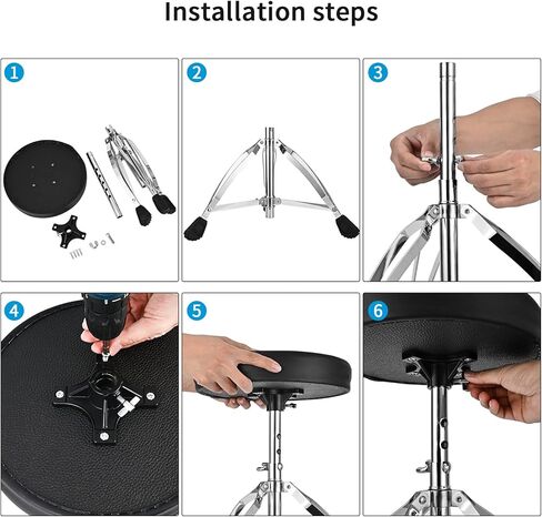 مقعد الطبل المبطن بارتفاع عرش الطبل من تيباتيارد مع أقدام مزدوجة قابلة للطي ومضادة للانزلاق، كرسي طبل أسود لقارعي الطبول البالغين in Kuwait