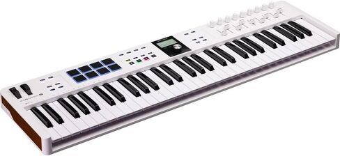 Arturia 231531 KeyLab Essential mk3 61-Key Universal MIDI Controller and Software (أبيض) مع دواسة Auray FP-P1L المستدامة، وكابل Hosa MID-310 MIDI، وغطاء مفاتيح متوسط ​​الحجم 61-67 للبيانو in Saudi Arabia