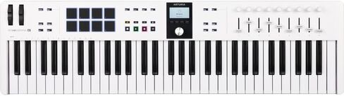 Arturia 231531 KeyLab Essential mk3 61-Key Universal MIDI Controller and Software (أبيض) مع دواسة Auray FP-P1L المستدامة، وكابل Hosa MID-310 MIDI، وغطاء مفاتيح متوسط ​​الحجم 61-67 للبيانو in Saudi Arabia