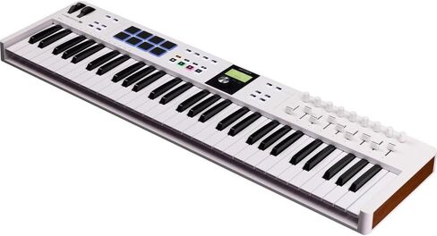 Arturia 231531 KeyLab Essential mk3 61-Key Universal MIDI Controller and Software (أبيض) مع دواسة Auray FP-P1L المستدامة، وكابل Hosa MID-310 MIDI، وغطاء مفاتيح متوسط ​​الحجم 61-67 للبيانو in Saudi Arabia