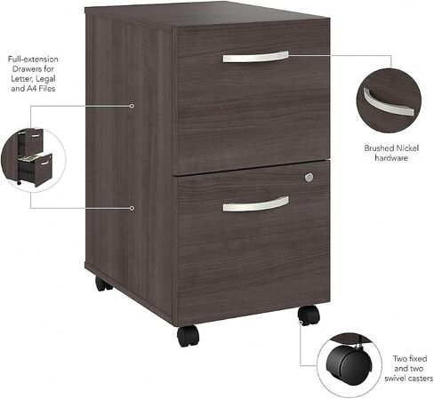 خزانة ملفات متحركة من Bush Business Furniture Hybrid ذات درجين، خطاب/قانوني، رمادي عاصف، 20 بوصة (HYF116SGSU-Z) in Saudi Arabia
