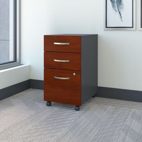 Bush Business Furniture Components خزانة ملفات متنقلة عمودية ذات 3 أدراج مقاس 21 بوصة، لون الكرز/الجرافيت الرمادي من Hansen، Standard Del in Saudi Arabia