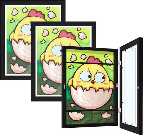 3 قطع من الإطارات الفنية للأطفال، فتحة أمامية قابلة للتغيير، تعرض 8.5x11 مع حصيرة و10x12.5 بدون حصيرة، تحمل 100 قطعة، مناسبة لغرف الأطفال والمنازل والمكاتب، أسود in Kuwait