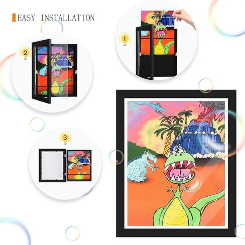 3 قطع من الإطارات الفنية للأطفال، فتحة أمامية قابلة للتغيير، تعرض 8.5x11 مع حصيرة و10x12.5 بدون حصيرة، تحمل 100 قطعة، مناسبة لغرف الأطفال والمنازل والمكاتب، أسود in Kuwait