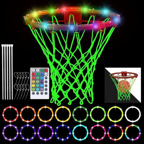 2 Pcs Glow in The Dark Basketball Accessories for Boys Girls Include LED Basketball Lights for Hoop Outdoor Luminous Nightlight Basketball Net 16 Colors Change Remote Control Basketball Rim LED Light in Saudi Arabia