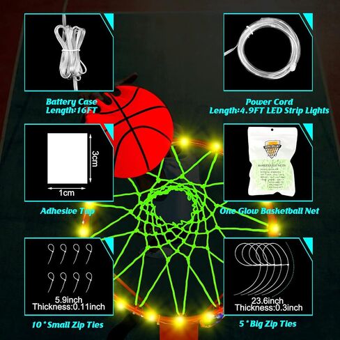 2 Pcs Glow in The Dark Basketball Accessories for Boys Girls Include LED Basketball Lights for Hoop Outdoor Luminous Nightlight Basketball Net 16 Colors Change Remote Control Basketball Rim LED Light in Saudi Arabia