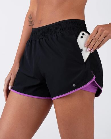 Layer 8 Women's Knit and Woven Quick Dry Two in One Running Yoga Work Out Short with Compression Shorts Underneath in Saudi Arabia