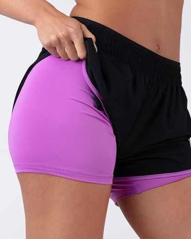 Layer 8 Women's Knit and Woven Quick Dry Two in One Running Yoga Work Out Short with Compression Shorts Underneath in Saudi Arabia