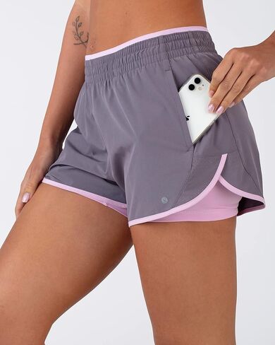 Layer 8 Women's Knit and Woven Quick Dry Two in One Running Yoga Work Out Short with Compression Shorts Underneath in Saudi Arabia