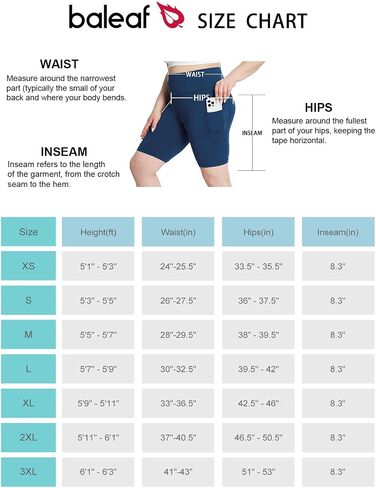 BALEAF Biker Shorts Women Yoga Gym Workout Spandex Running Volleyball Tummy Control Compression Shorts with Pockets Lycra 8" Blue XXXL in Saudi Arabia