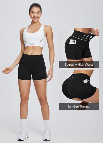 BALEAF Biker Shorts Women Yoga Gym Workout Spandex Running Volleyball Tummy Control Compression Shorts with Pockets 3" Black XS in Saudi Arabia