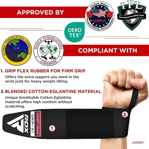 دعم لفافات المعصم لرفع الأثقال من RDX، معتمد من IPL USPA، أشرطة قطنية مطاطية مقاس 18 بوصة، حلقة إبهام، رفع الأثقال، كمال الأجسام، اللياقة البدنية، تدريب الصالة الرياضية، تمرين WOD، الجمباز in Kuwait
