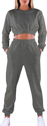 Mokoru Women's Workout 2 Piece Outfits Tracksuit Long Sleeve Crop Tops Joggers Pants Sets Sweatsuits in Saudi Arabia