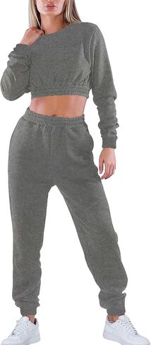 Mokoru Women's Workout 2 Piece Outfits Tracksuit Long Sleeve Crop Tops Joggers Pants Sets Sweatsuits in Saudi Arabia