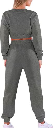 Mokoru Women's Workout 2 Piece Outfits Tracksuit Long Sleeve Crop Tops Joggers Pants Sets Sweatsuits in Saudi Arabia