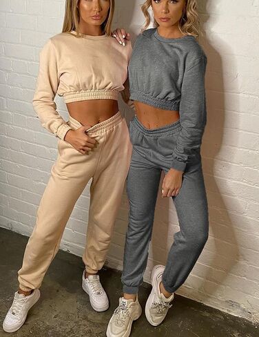Mokoru Women's Workout 2 Piece Outfits Tracksuit Long Sleeve Crop Tops Joggers Pants Sets Sweatsuits in Saudi Arabia