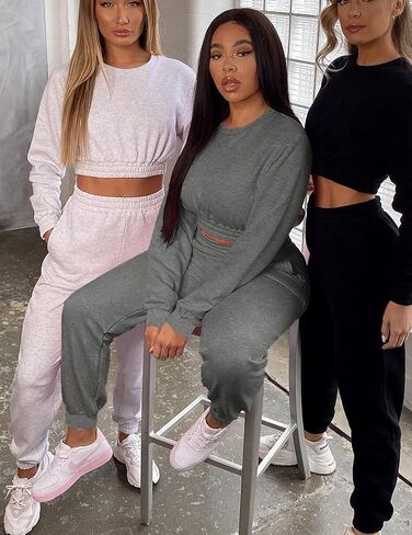 Mokoru Women's Workout 2 Piece Outfits Tracksuit Long Sleeve Crop Tops Joggers Pants Sets Sweatsuits in Saudi Arabia
