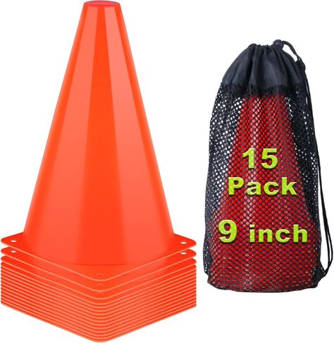 9 Inch Cones Sports, 15 Pack Orange Soccer Cones Training Agility Field Marker Plastic Traffic Cones for Football Basketball Drills Multipurpose Practice, Indoor Outdoor Games Activity Party Events in Saudi Arabia