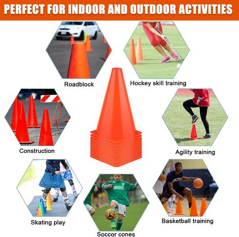 9 Inch Cones Sports, 15 Pack Orange Soccer Cones Training Agility Field Marker Plastic Traffic Cones for Football Basketball Drills Multipurpose Practice, Indoor Outdoor Games Activity Party Events in Saudi Arabia
