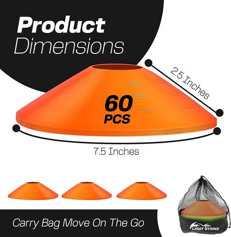 30 Soccer Cones for Drills - Orange Agility Cones Set with Carry Mesh Bag - Sports Training Cones for Football & Basketball in Saudi Arabia