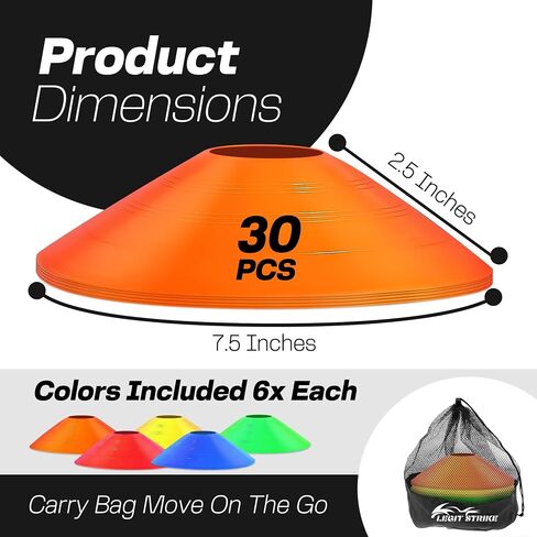 30 Soccer Cones for Drills - Orange Agility Cones Set with Carry Mesh Bag - Sports Training Cones for Football & Basketball in Saudi Arabia