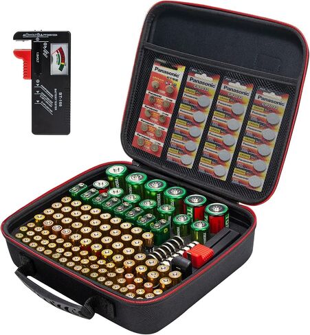 Glamgen Battery Organizer Storage Case with Tester (BT168), Battery Storage Case Holds 126 Batteries Various Sizes AAA AA C D 9V Lithium 3V, Battery Box Holder Hard Case(Not Includes Batteries) in Saudi Arabia