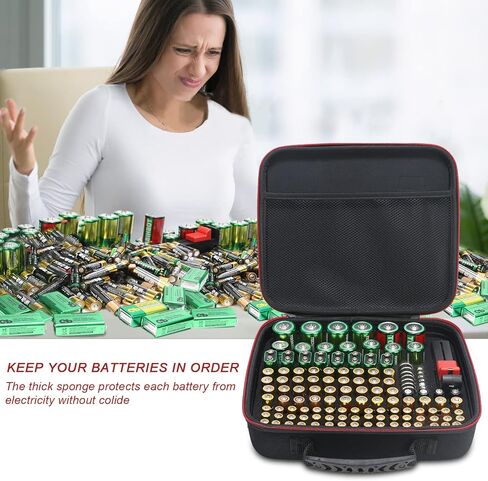 Glamgen Battery Organizer Storage Case with Tester (BT168), Battery Storage Case Holds 126 Batteries Various Sizes AAA AA C D 9V Lithium 3V, Battery Box Holder Hard Case(Not Includes Batteries) in Saudi Arabia