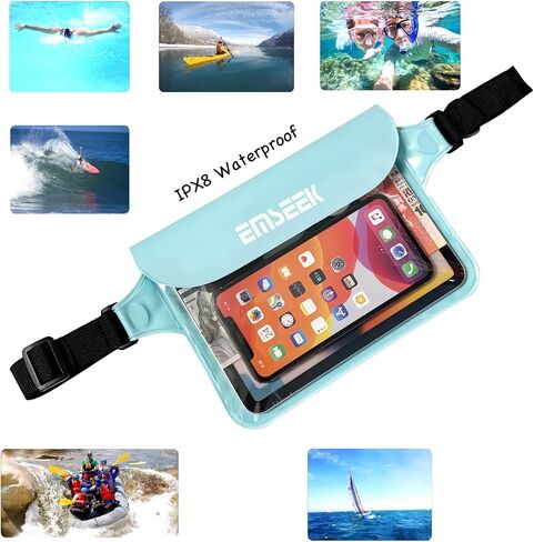 EMSEEK Waterproof Waist Pouch Dry Belt Bag Fanny Pack Keep Your Key Fob Wallet Kindle Phone Dry Perfect For Swim Surf Snorkel(Light Green) in Saudi Arabia