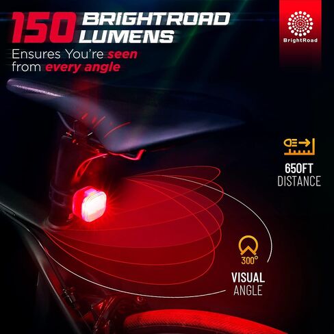 BrightRoad - مصباح خلفي للدراجة قابل لإعادة الشحن عبر USB، مصباح يدوي خلفي للدراجة فائق السطوع للحصول على أقصى قدر من الرؤية، تصميم مثير للإعجاب وفاخر، مقاوم للماء IPX5، ضوء خلفي أحمر لركوب الدراجات الآمن in Kuwait