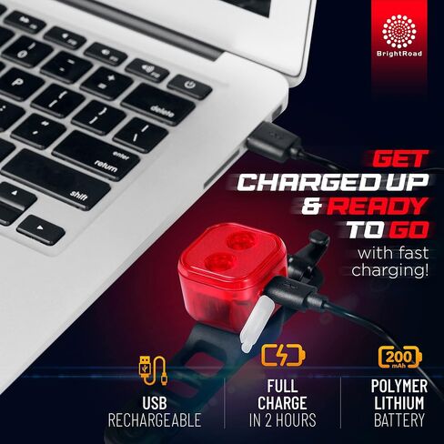 BrightRoad - مصباح خلفي للدراجة قابل لإعادة الشحن عبر USB، مصباح يدوي خلفي للدراجة فائق السطوع للحصول على أقصى قدر من الرؤية، تصميم مثير للإعجاب وفاخر، مقاوم للماء IPX5، ضوء خلفي أحمر لركوب الدراجات الآمن in Kuwait