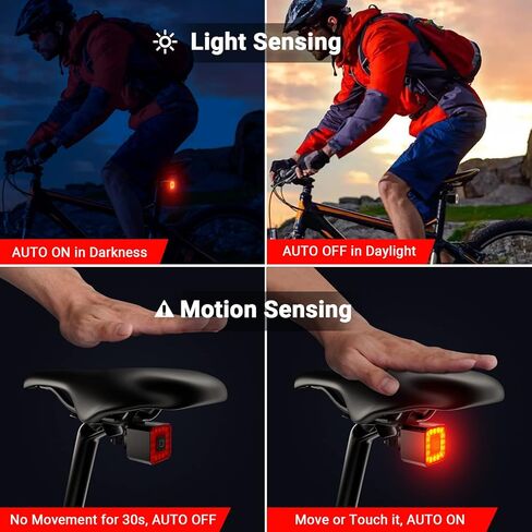 مصباح خلفي للدراجة الذكية من HLOMOM مع ضوء فرامل تلقائي، قابل لإعادة الشحن عبر USB، ضوء دراجة تحذيري للسلامة، ملحقات إضاءة الدراجة تناسب أي دراجة طريق in Kuwait