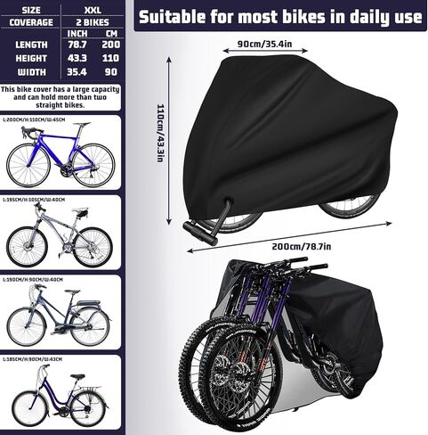 غطاء دراجة خارجي مقاوم للماء - ترقية أكسفورد 210D للماء - غطاء دراجة لدراجتين مضاد للغبار والشمس والأشعة فوق البنفسجية والرياح مع حقيبة تخزين بفتحات القفل للدراجة الكهربائية على الطرق الجبلية in Kuwait