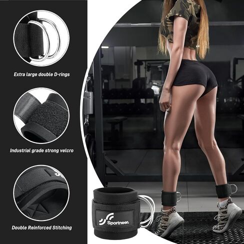 Sportneer Ankle Strap for Cable Machine: Adjustable Ankle Straps (Pair) for Leg Extensions, Booty Hip Abductors, Kickbacks, Glute Workouts in Home and Gym - Cuff Attachment for Men & Women in Saudi Arabia