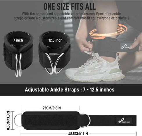 Sportneer Ankle Strap for Cable Machine: Adjustable Ankle Straps (Pair) for Leg Extensions, Booty Hip Abductors, Kickbacks, Glute Workouts in Home and Gym - Cuff Attachment for Men & Women in Saudi Arabia