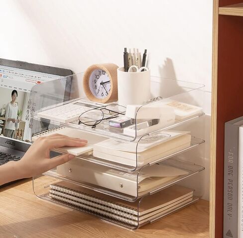 4 Tiers Stackable A4 Paper Trays, Office Desk File Holder, Tidy File Document Letter Book Paper Organizer (4 Tiers,White) in Saudi Arabia