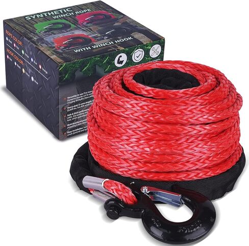 GRIPWAY 3/8" x 85' 23805LBs حبل كابل ونش صناعي مع كم حماية أسود لـ ATV UTV (أحمر) in Kuwait