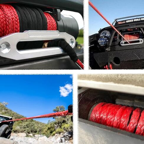 GRIPWAY 3/8" x 85' 23805LBs حبل كابل ونش صناعي مع كم حماية أسود لـ ATV UTV (أحمر) in Kuwait