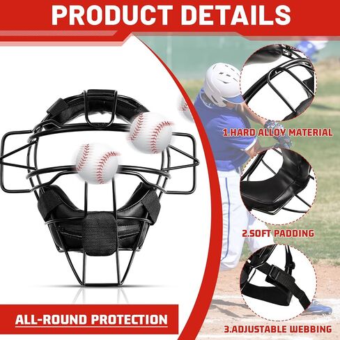 Deekin 2 Pieces Mask Lightweight Umpire Mask Softball Face Mask Hollow Baseball Mask Defensive Fielder Mask for Adult Youth Guard, Black,16 oz in Saudi Arabia