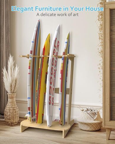 YINGDIKE Surfboard Rack, Bamboo Surf Stand - Vertical Surf Board Holder of Free Wall Mount, Freestanding Display Rack for Shortboard, Snowboard, Skateboard, Ski and Wakeboard in Saudi Arabia