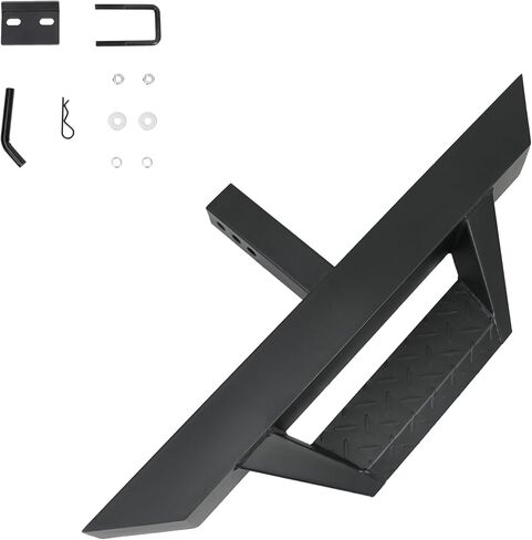 Universal Hitch Step AUSUM MOTOR Trailer Tow Hitch Step Bar مع منصات خطوة قطرة لشاحنة الالتقاط، تناسب جهاز استقبال 2 بوصة، أقصى حمولة 300 رطل مع دبوس وصلة، مثبت U-Bolts، واقي واقي المصد الخلفي in Kuwait