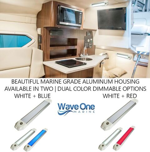 Wave One Marine | 12" Dual Color Dimmable Dome Boat Light | 12V Volt RV Aluminum Housing Touch Dimmer Switch | IP67 Waterproof Interior Exterior (White | Red) in Saudi Arabia