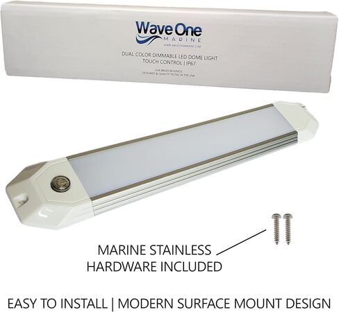 Wave One Marine | 12" Dual Color Dimmable Dome Boat Light | 12V Volt RV Aluminum Housing Touch Dimmer Switch | IP67 Waterproof Interior Exterior (White | Red) in Saudi Arabia