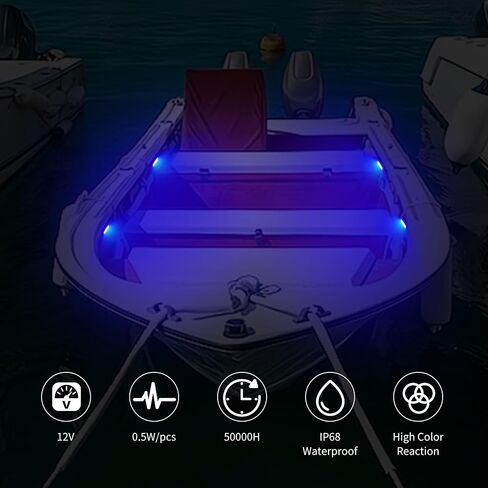RVZONE Marine Led أضواء القارب، أضواء داخلية للقارب، أضواء الصيد الليلية 12 فولت أضواء القوارب البحرية المقاومة للماء لقارب عائم، يخت، صيد قوارب الكاياك، أضواء قمرة القيادة (4 قطع بيضاء) in Kuwait